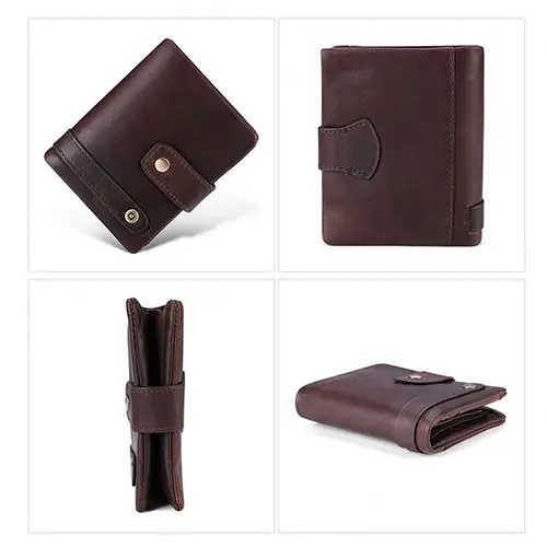 Multifunctional Leather Wallet with Zippered Compartments